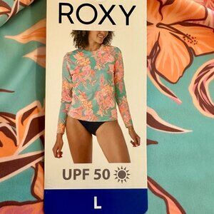 Roxy Sun Swim Shirt Women's Size L Tropical Pink Rashguard  UPF 50+  Quick-Dry